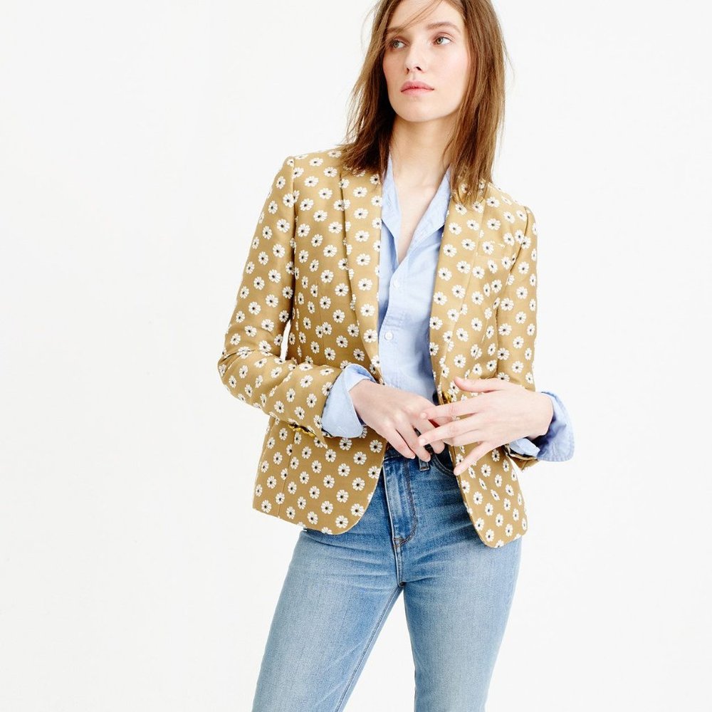 J.Crew Campbell Blazer in Scattered Daisy in Mustard